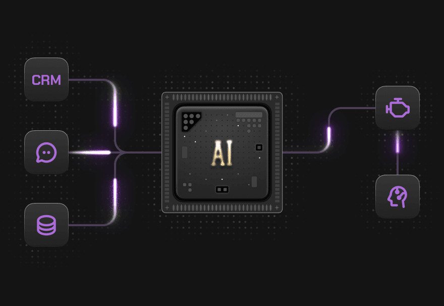 AI agents connecting CRM, chat, database, and automation tools