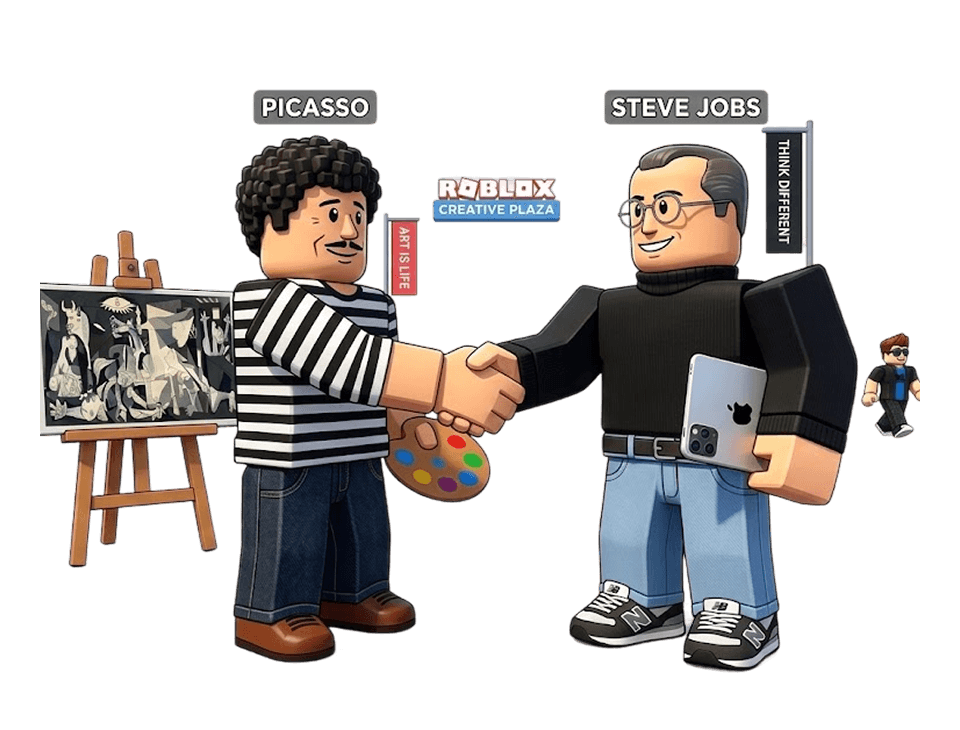 Illustration: art and technology shaking hands